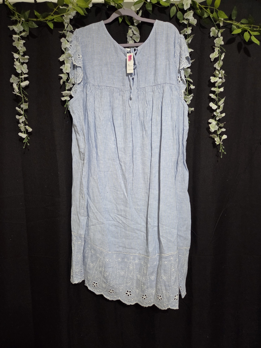 Old Navy Light Blue Striped Eyelet Tie-Front Sleeveless Dress